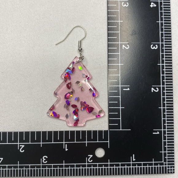 Pink Decorated Christmas Tree Dangle Drop Earrings Festive Holiday Merry 1.5in‎ - Picture 4 of 4
